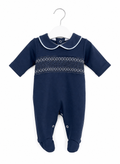 Navy Smocked Babygrow