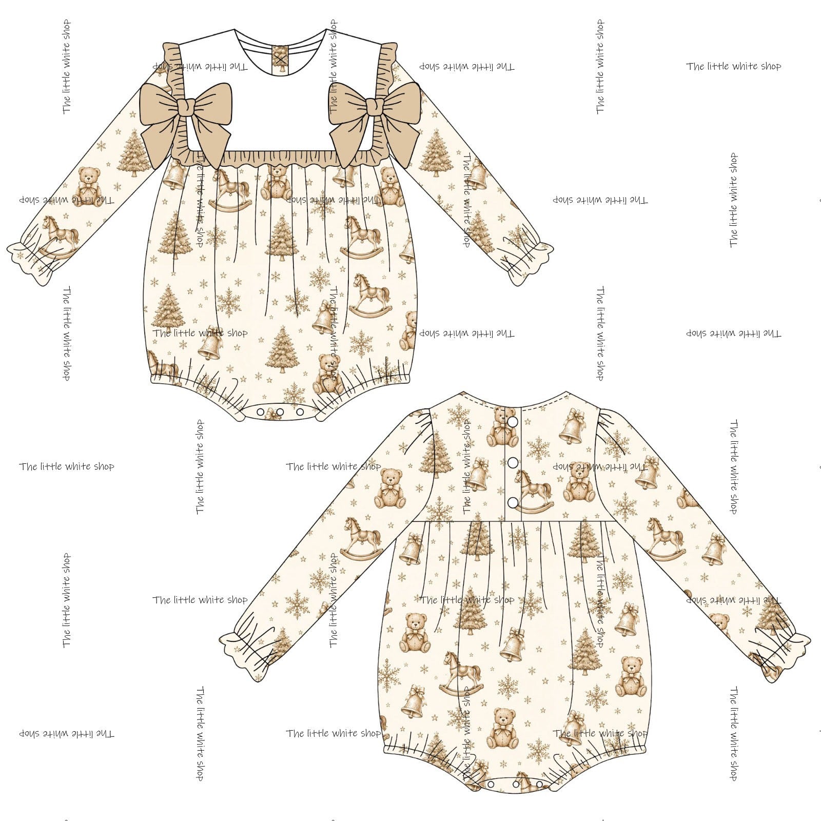 *PRE ORDER** Beige Bow Christmas Romper - READ DESCRIPTION