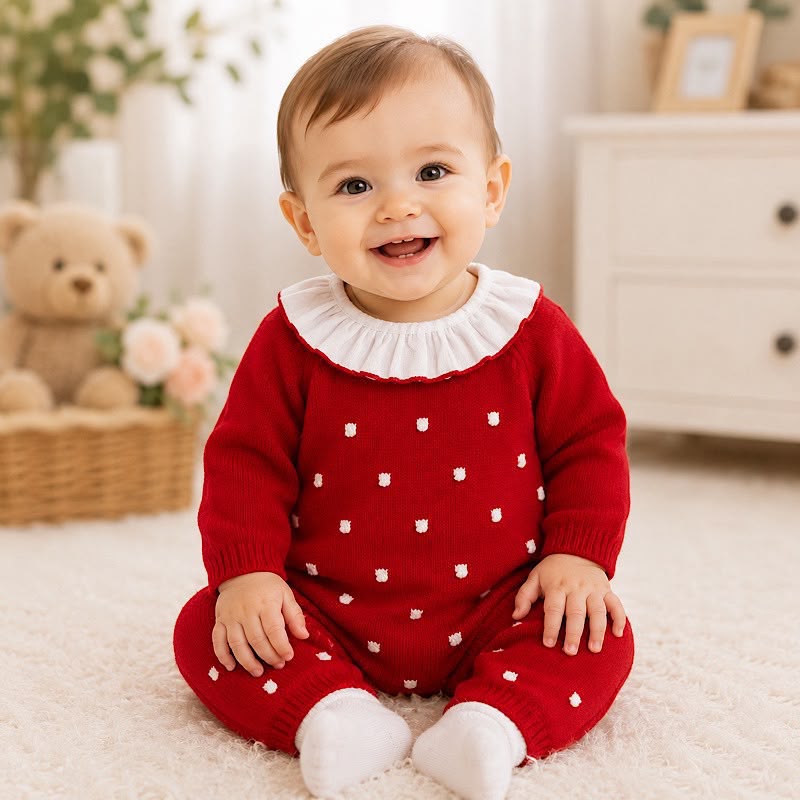 Pex red knitted footless babygrow