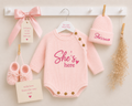 She’s Here Romper Set