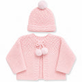 Pink Knitted Cardigan & Pom Pom Hat Set