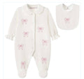 White with pink bow babygrow gift set