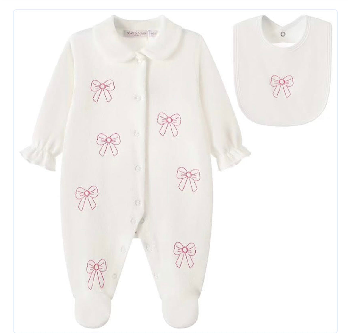 White with pink bow babygrow gift set
