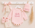 Pink Hello World Romper Set