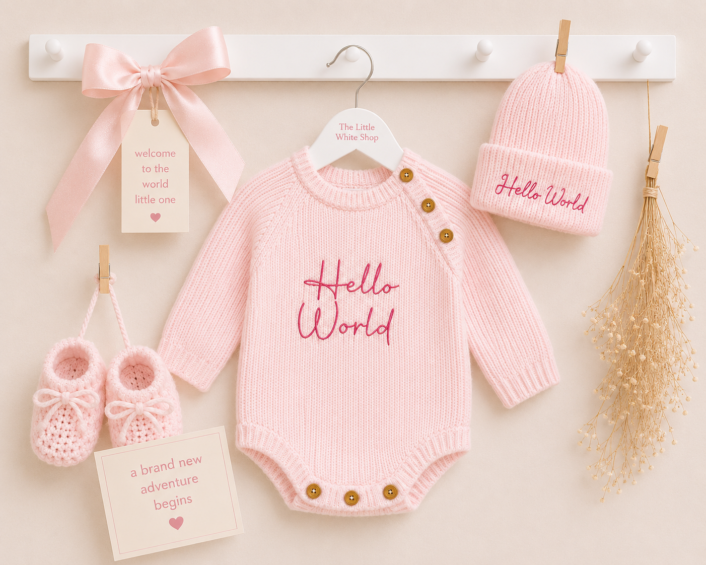 Pink Hello World Romper Set