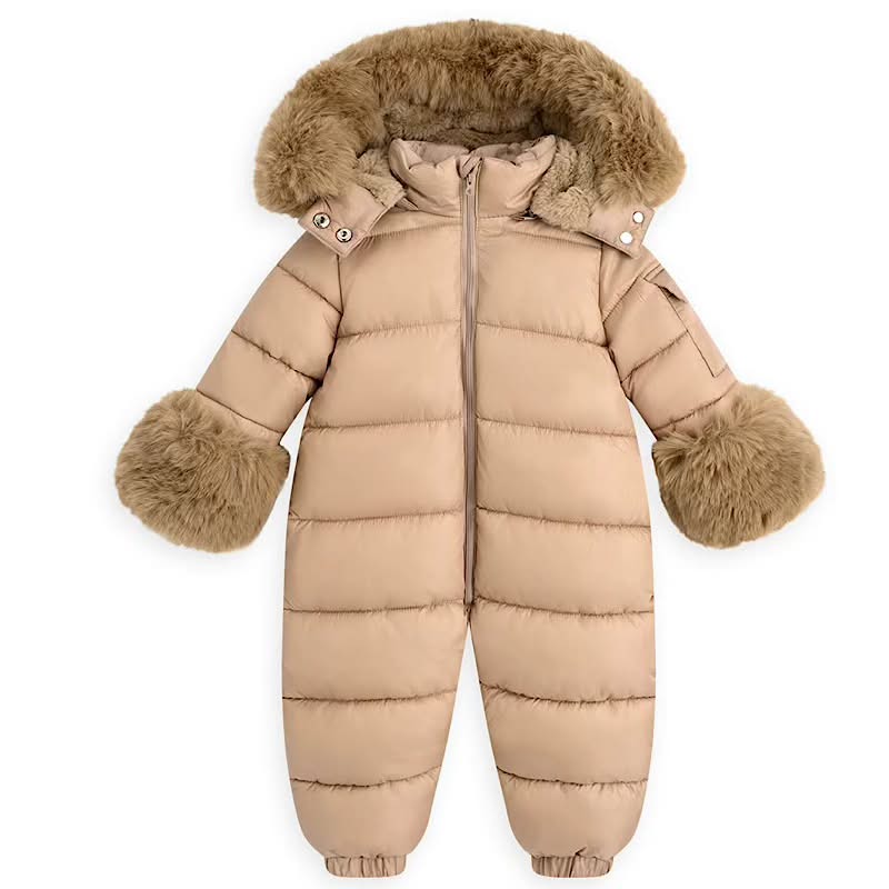 Beige Faux Fur Hooded Snowsuit 3M-3 Years