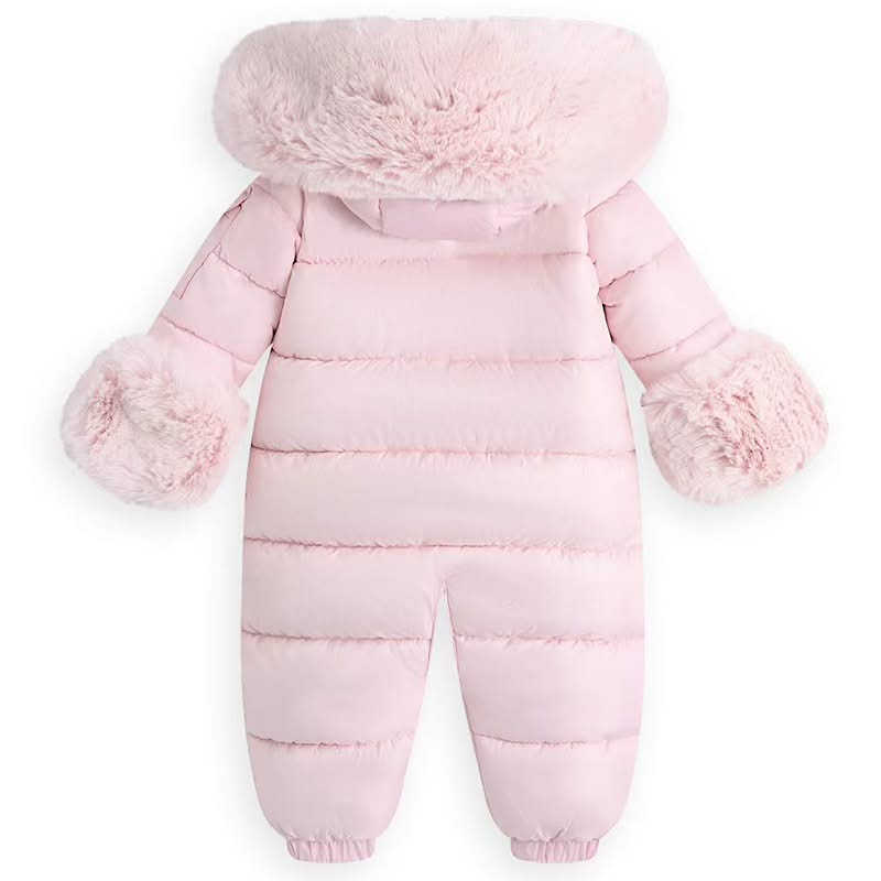 Baby Pink Faux Fur Hooded Snowsuit 3M-3 Years