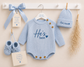 He’s Here Romper Gift set