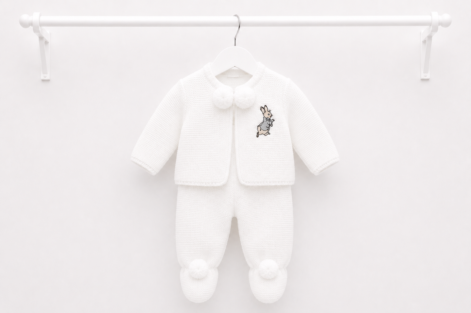 White & Grey Peter Rabbit Pom Pom Suit