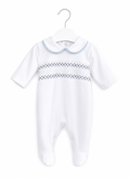 White and Blue Smocked Babygrow
