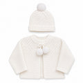 White Knitted Cardigan & Pom Pom Hat Set