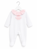 White and Pink Frill Babygrow