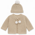 Beige Knitted Cardigan & Pom Pom Hat Set