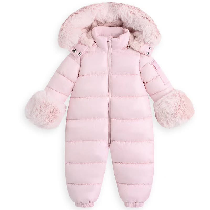Baby Pink Faux Fur Hooded Snowsuit 3M-3 Years