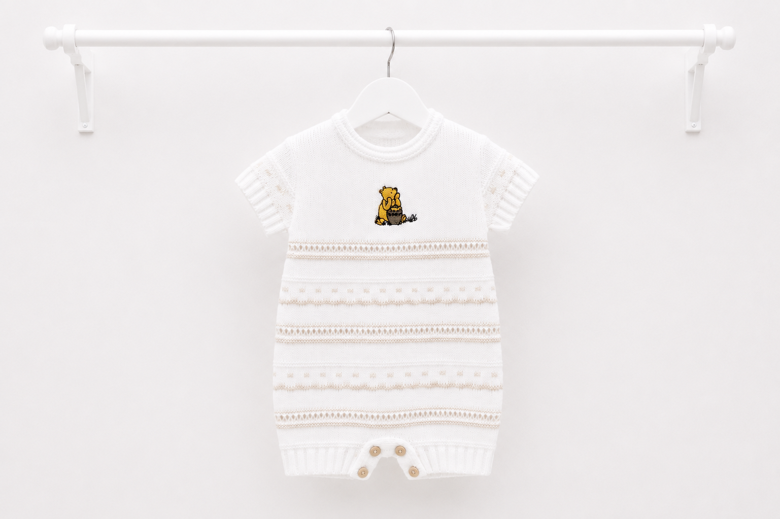 White & Beige Knitted Pooh Bear Romper