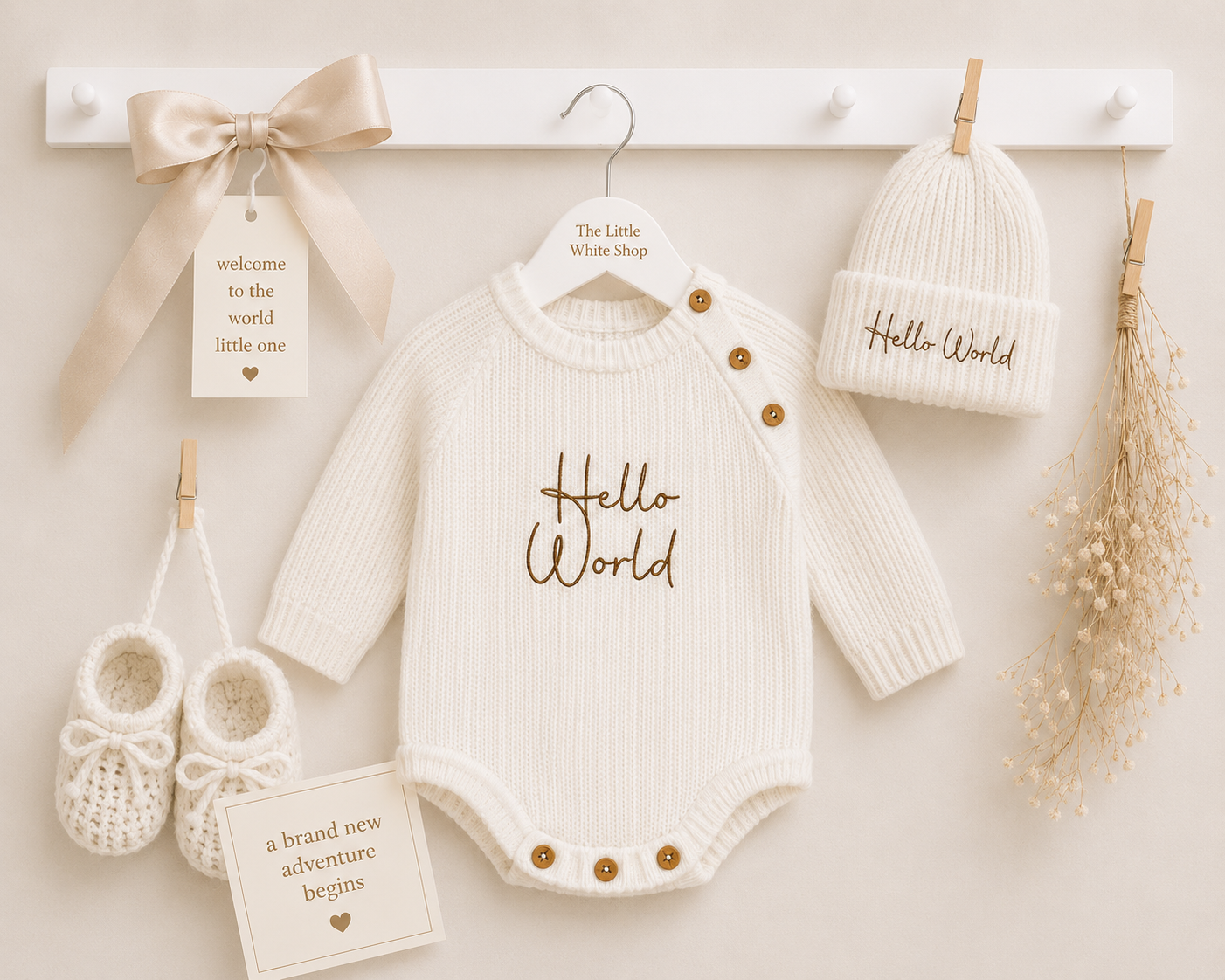White Hello World Romper Set