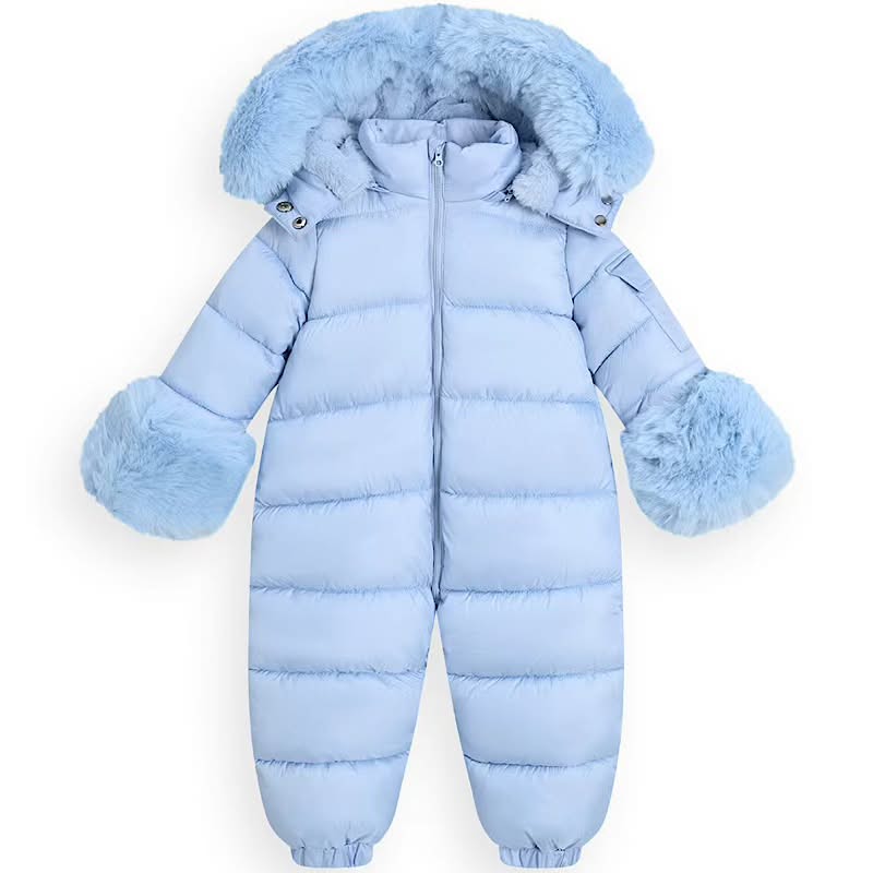 Baby Blue Faux Fur Hooded Snowsuit 3M-3 Years