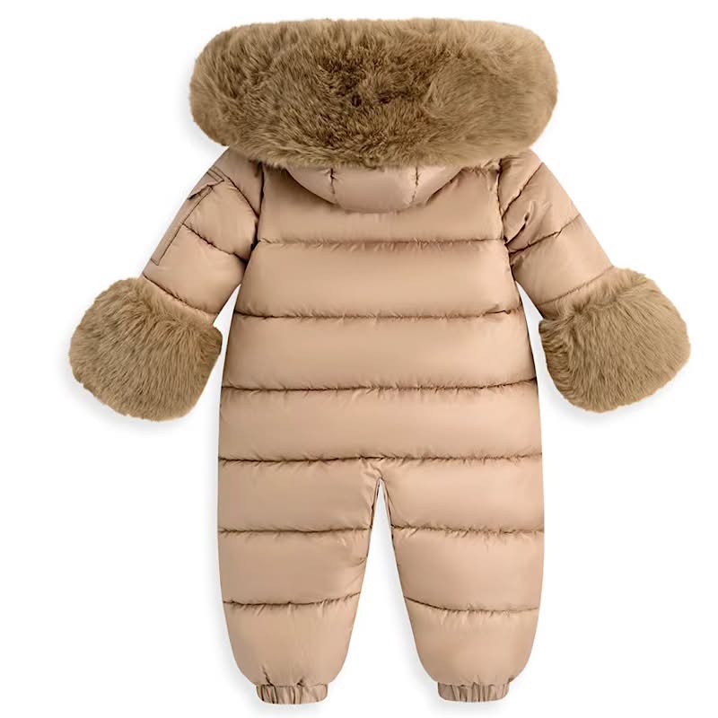 Beige Faux Fur Hooded Snowsuit 3M-3 Years