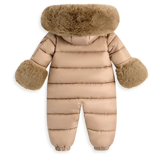 Beige Faux Fur Hooded Snowsuit 3M-3 Years