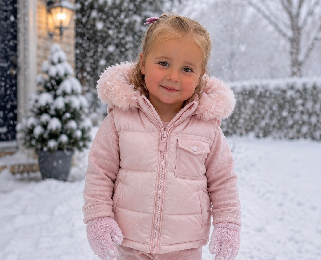 Baby Pink Wee Mee Puffer Gilet With Faux Fur Hood