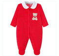 Red velour teddy bear babygrow