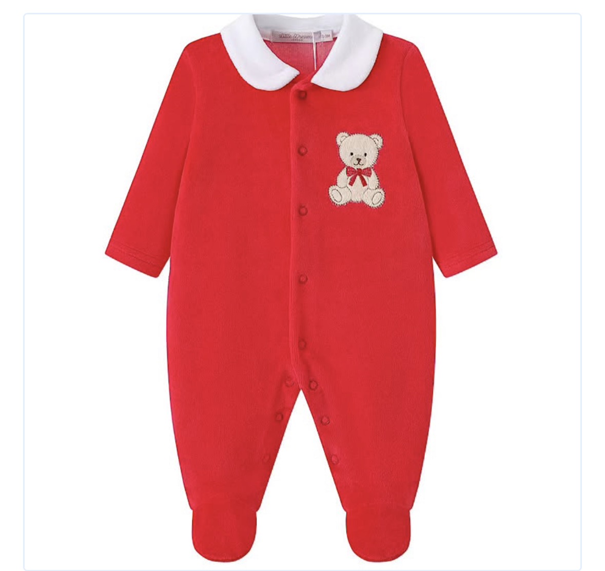 Red velour teddy bear babygrow