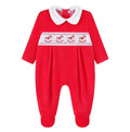 Red velour rocking horse babygrow