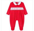 Red velour dot babygrow