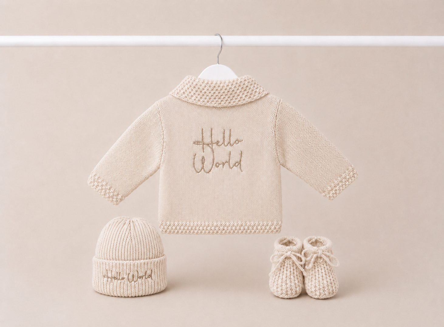 Beige Hello World Cardigan Gift Set