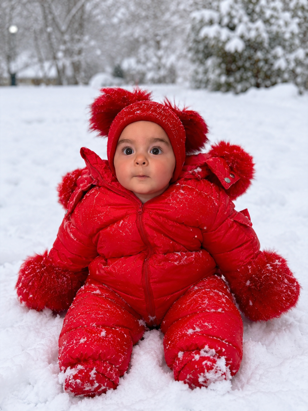 Red Faux Fur Hooded Snowsuit 3M-3 Years