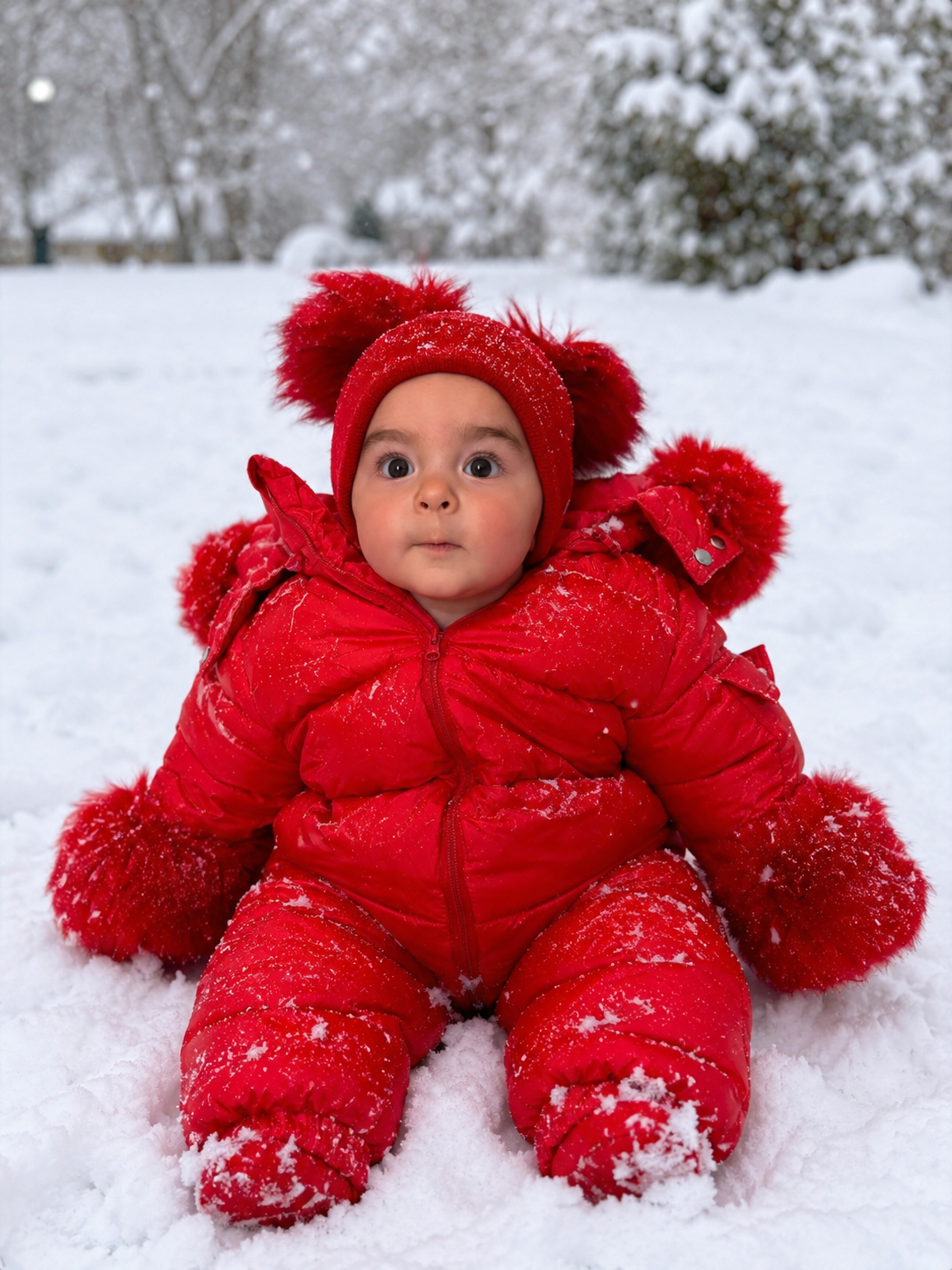 Red Faux Fur Hooded Snowsuit 3M-3 Years