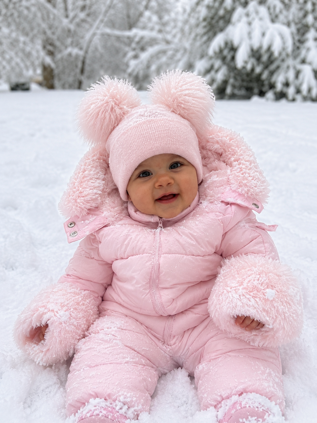 Baby Pink Faux Fur Hooded Snowsuit 3M-3 Years