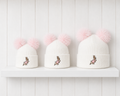 White and Pink Peter Rabbit Double Pom Hat