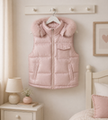 Baby Pink Wee Mee Puffer Gilet With Faux Fur Hood