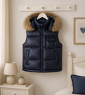 Navy Wee Mee Puffer Gilet With Faux Fur Hood