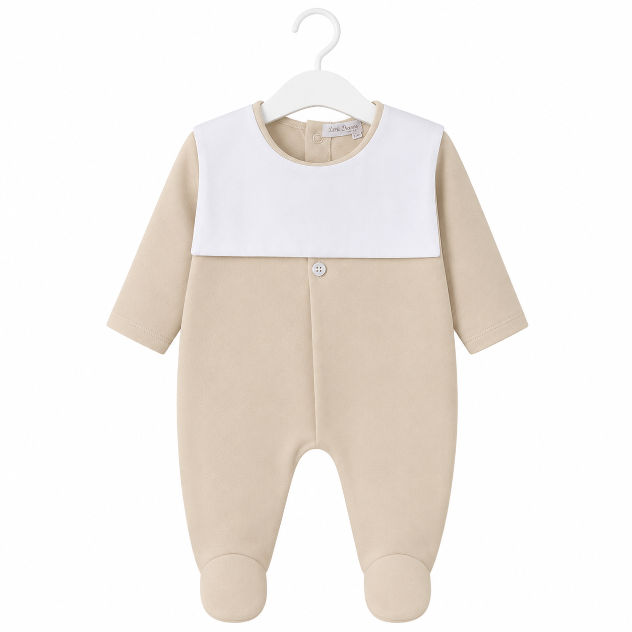 Beige velour bib babygrow