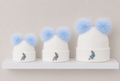 Double Pom Peter Rabbit Hat White and Blue