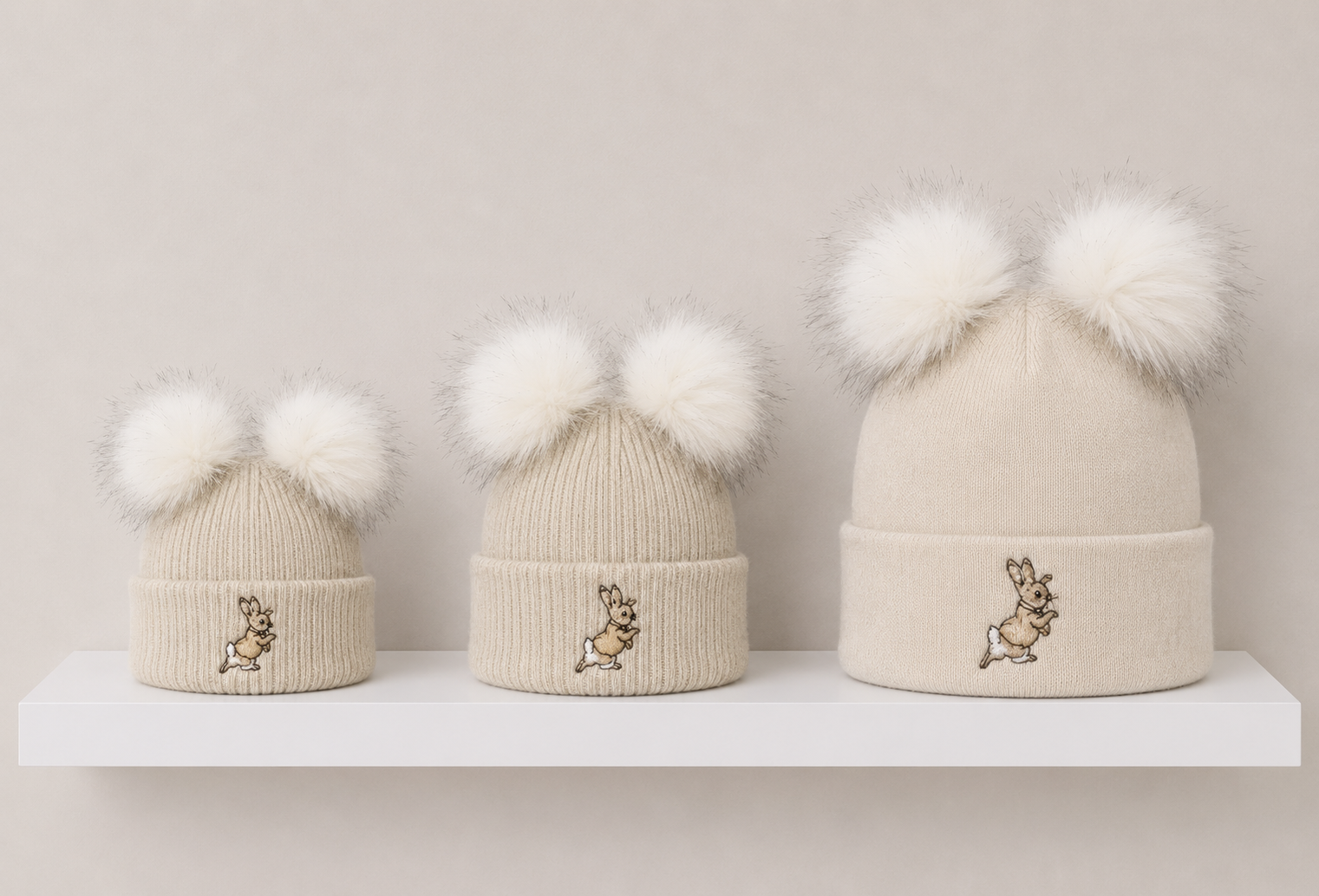 Beige Peter Rabbit Double Pom Hat