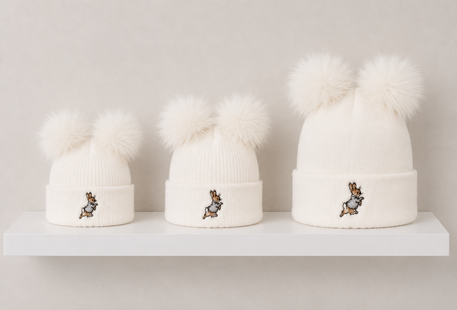 White Peter Rabbit Double Pom Hat