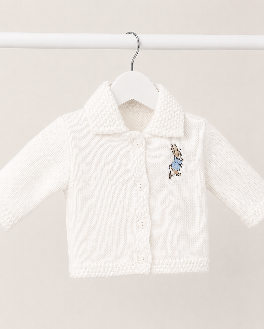White and Blue Peter Rabbit Cardigan