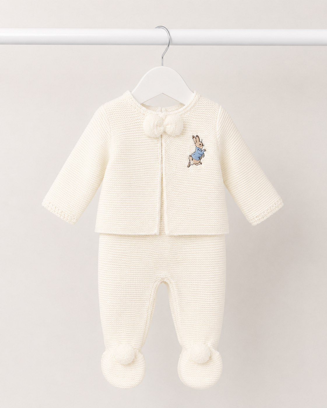 White and Blue Peter Rabbit Pom Pom Suit