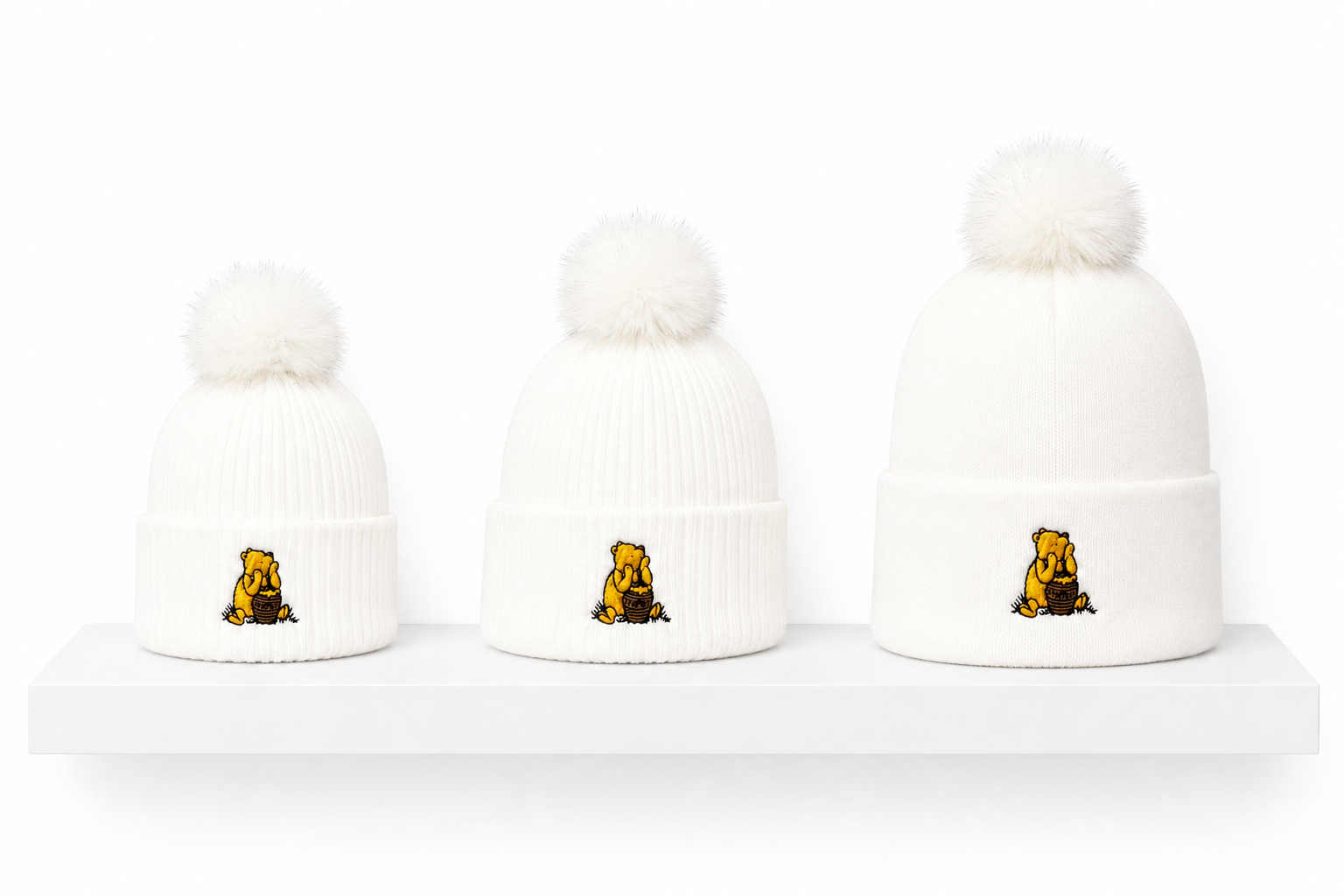 White Pooh Bear Single Pom Hat