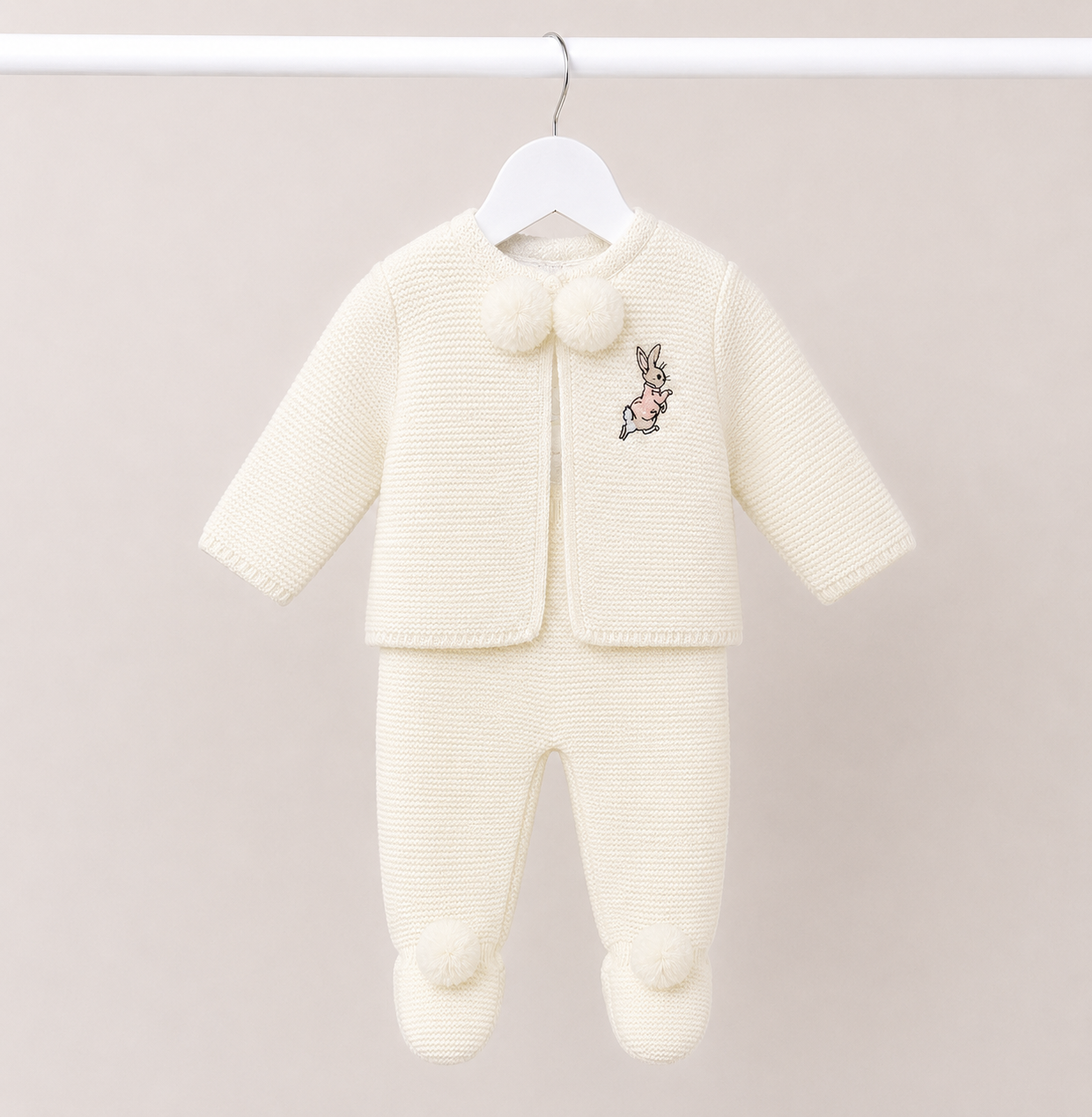 White and Pink Peter Rabbit Pom Pom Suit