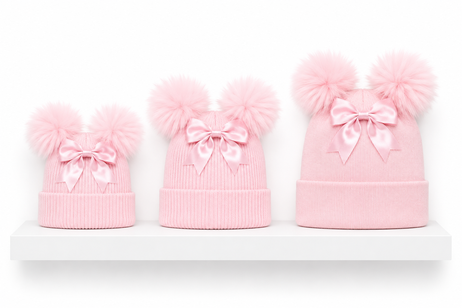 Pink Bow double Pom hat