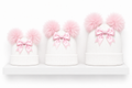White and Pink Bow Double Pom Hat