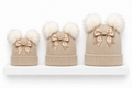 Beige Bow Double Pom Hat