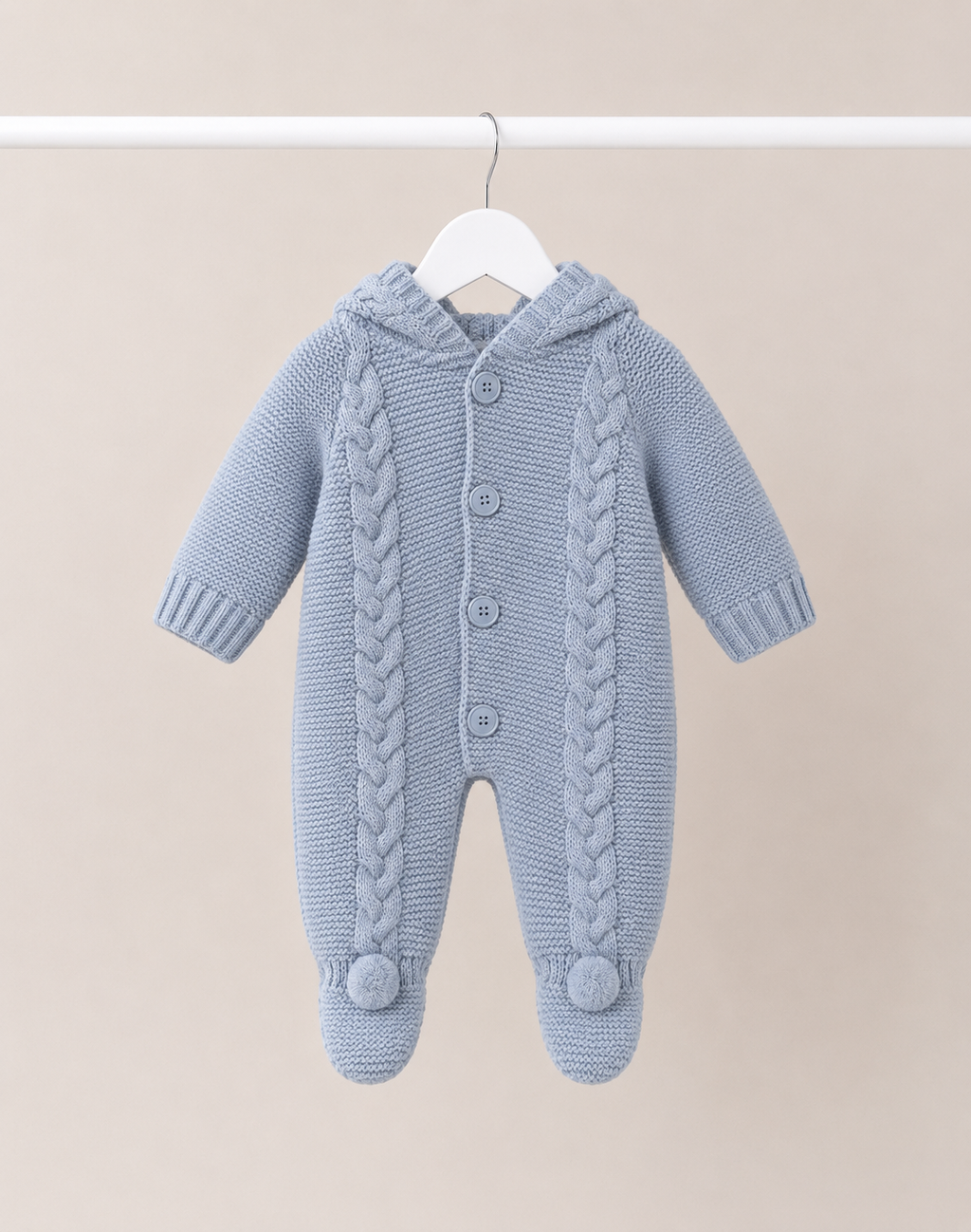 Blue Knitted Teddy Bear Pramsuit