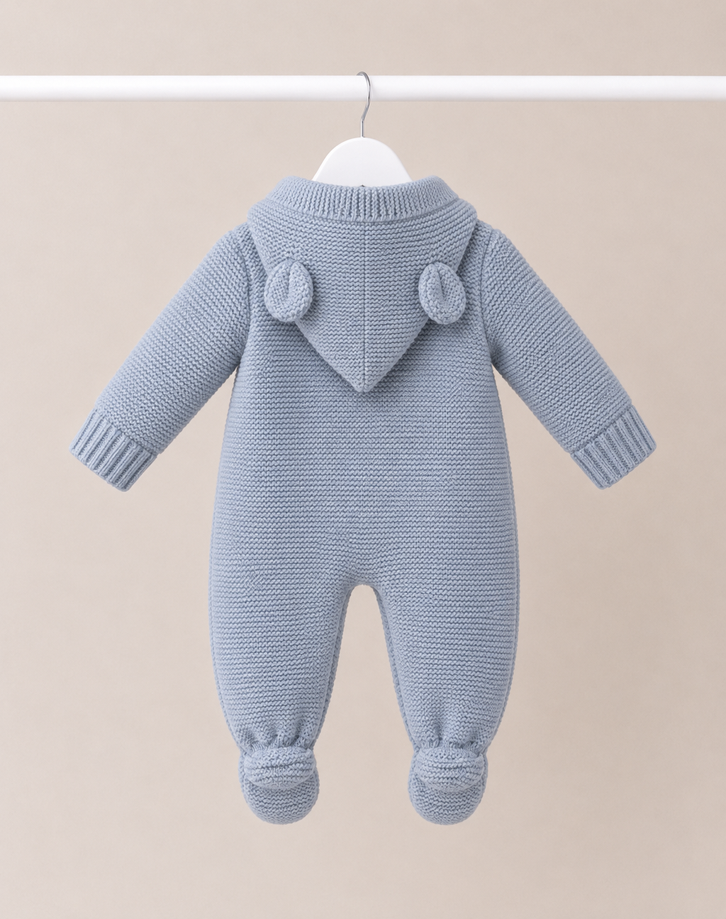Blue Knitted Teddy Bear Pramsuit