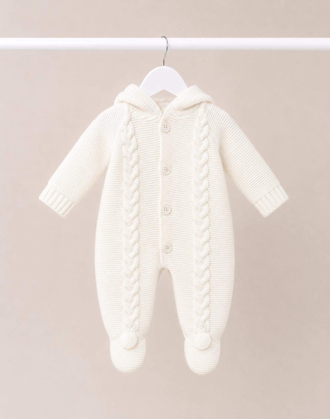 White Knitted Teddy Bear Pramsuit