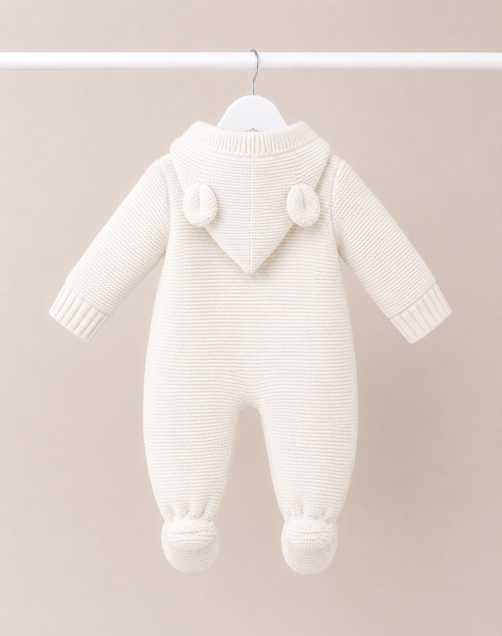 White Knitted Teddy Bear Pramsuit